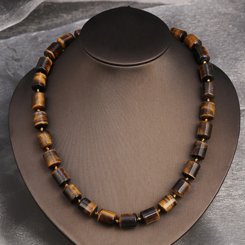 ZOSHI Vintage Women Necklace Jewelry Beaded Choker Nature Tiger Eye Stone Beads Collares Handmade Rope DIY Short Necklace