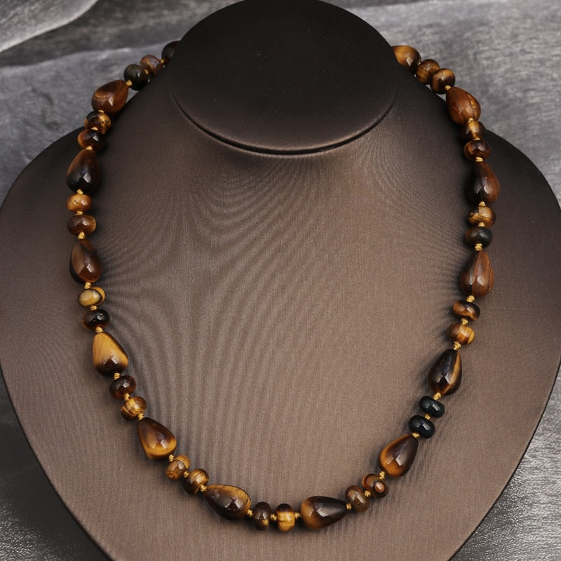 ZOSHI Vintage Women Necklace Jewelry Beaded Choker Nature Tiger Eye Stone Beads Collares Handmade Rope DIY Short Necklace