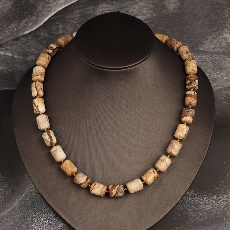 ZOSHI Vintage Women Necklace Jewelry Beaded Choker Nature Tiger Eye Stone Beads Collares Handmade Rope DIY Short Necklace
