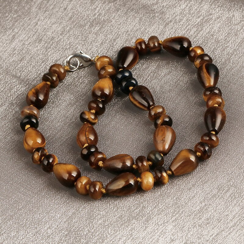 ZOSHI Vintage Women Necklace Jewelry Beaded Choker Nature Tiger Eye Stone Beads Collares Handmade Rope DIY Short Necklace