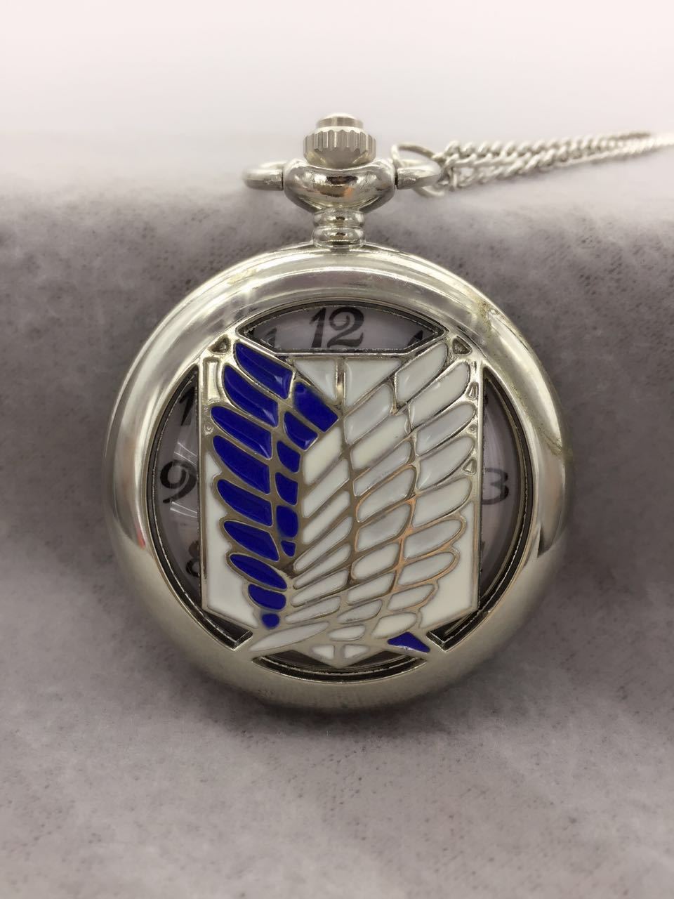 ZRM 20pcs/lot  charm Movie jewelry Attack on Titan survey corps side flip anime pocket watch necklace