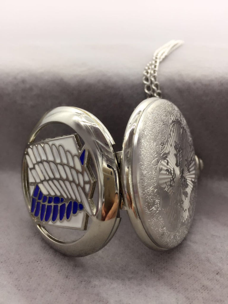 ZRM 20pcs/lot  charm Movie jewelry Attack on Titan survey corps side flip anime pocket watch necklace