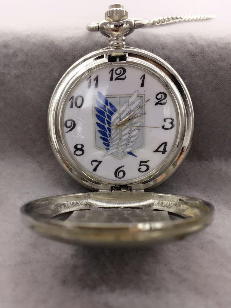 ZRM 20pcs/lot  charm Movie jewelry Attack on Titan survey corps side flip anime pocket watch necklace