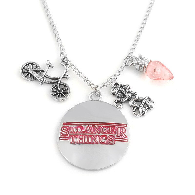 ZRM Stranger Things Charm Necklace Letter Bulb Monster Bicycle Bike Pendant Necklaces Women Men Gifts Jewelry