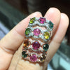 ZT Hyperb Natural Tourmaline Rings 925 Sterling Silver Live Round 5 Main Stone Candy Colored Tourmaline Ring For Women Gift