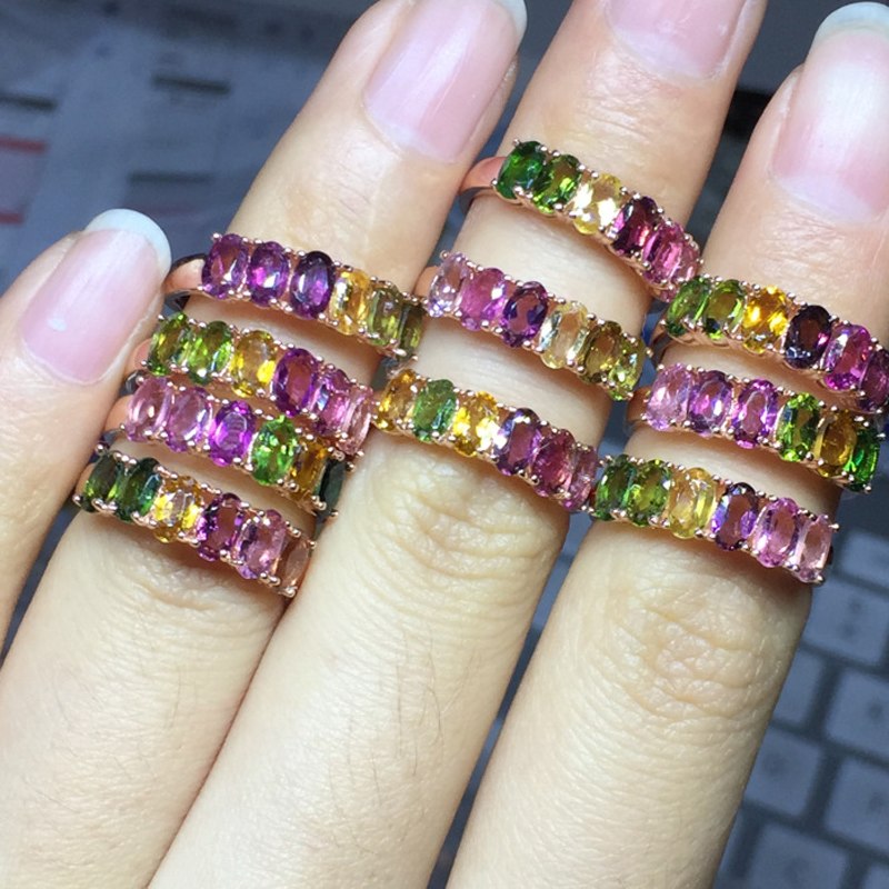 ZT New Fashion Women 925 Sterling Silver Two White Or Rose Color Rings Tourmaline Jewelry Female Rings For Women Party Ring Gift
