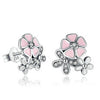 PDE091 Genuine 925 Sterling Silver Magnolia Bloom, Pale Cerise Enamel & Pink CZ Stud Earrings for Women Jewelry Bijoux