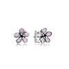 PDE091 Genuine 925 Sterling Silver Magnolia Bloom, Pale Cerise Enamel & Pink CZ Stud Earrings for Women Jewelry Bijoux