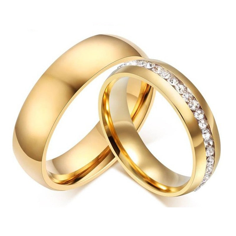 316L Stainless Steel Couple Rings Band for Men Women Black/Gold/Silver/Rainbow Ring Male Female Wedding CZ Jewelry Gifts