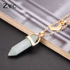 Fashion Charm Natural Stone Moon Double Pendant Necklace For Woman Man Girl Retro Personality Necklace Jewelry Gift