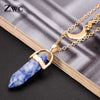 Fashion Charm Natural Stone Moon Double Pendant Necklace For Woman Man Girl Retro Personality Necklace Jewelry Gift