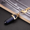 Fashion Charm Natural Stone Moon Double Pendant Necklace For Woman Man Girl Retro Personality Necklace Jewelry Gift