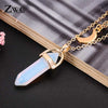 Fashion Charm Natural Stone Moon Double Pendant Necklace For Woman Man Girl Retro Personality Necklace Jewelry Gift