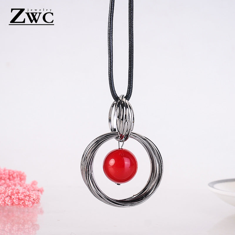 New Fashion Round Pearl Pendant Necklaces for Woman Girl Elegant All-match Sweater Long Necklace Jewelry Gift Wholesale