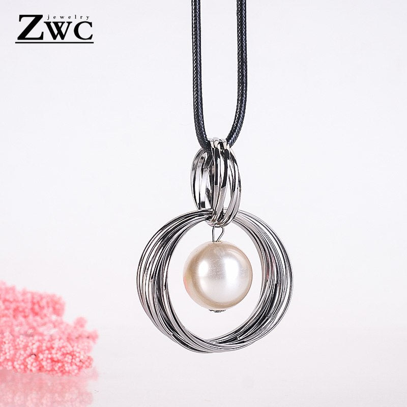 New Fashion Round Pearl Pendant Necklaces for Woman Girl Elegant All-match Sweater Long Necklace Jewelry Gift Wholesale