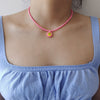 ZX Trendy Handmade Colorful Beaded Chain Choker Necklace Cute Similey Face Pendant Necklace  Jewelry Women Accessories