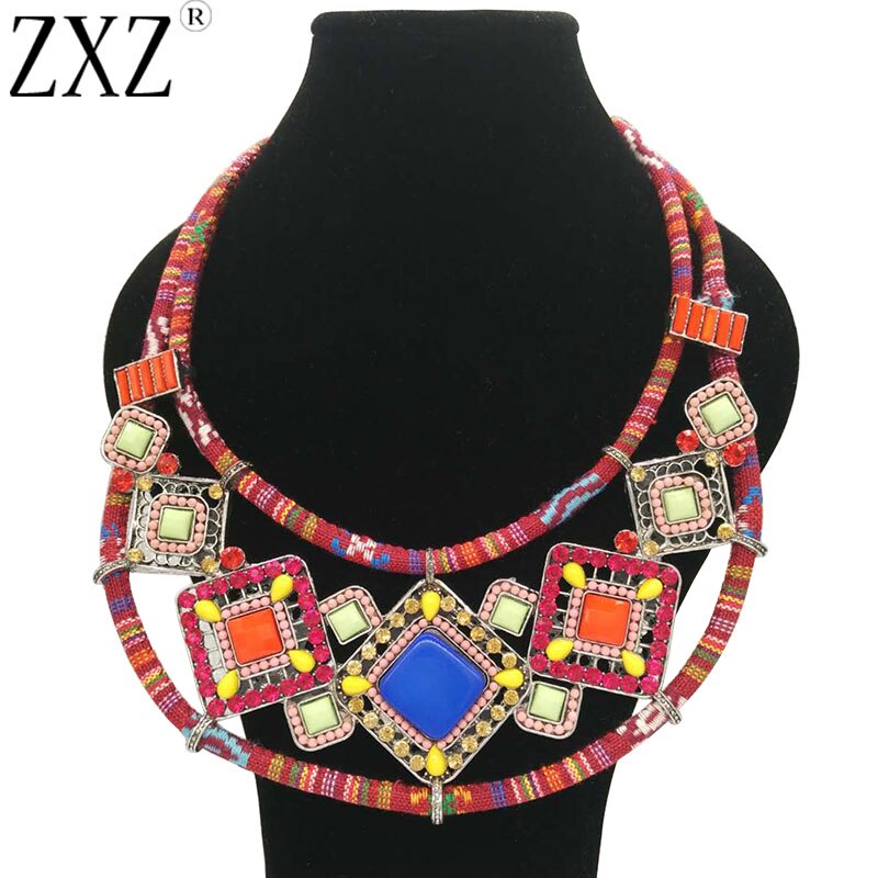 ZXZ Women Bohemia Pendant Necklace Vintage Big Statement Multicolor Choker Collar Necklace Tribal Ethnic Boho Bijoux