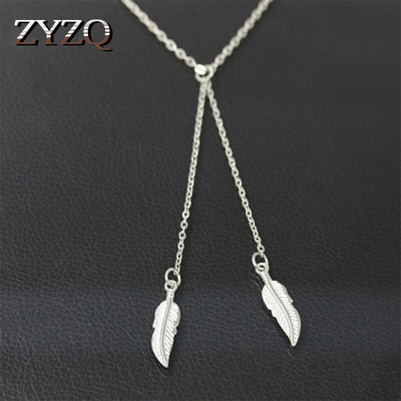 ZYZQ Come Lovely Double Leaf Necklaces Short Style Choker Necklaces Enthic Tassel Leaf Design  Lots&Bulk Hot