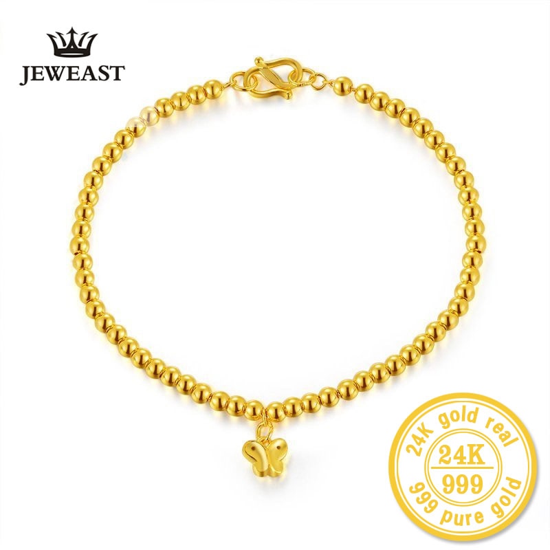ZZZ 24k Pure Gold Bracelets Classic Ball Butterfly Simple Beautiful Bangle Chain & Link Bracelets Party Real 999 Solid Women