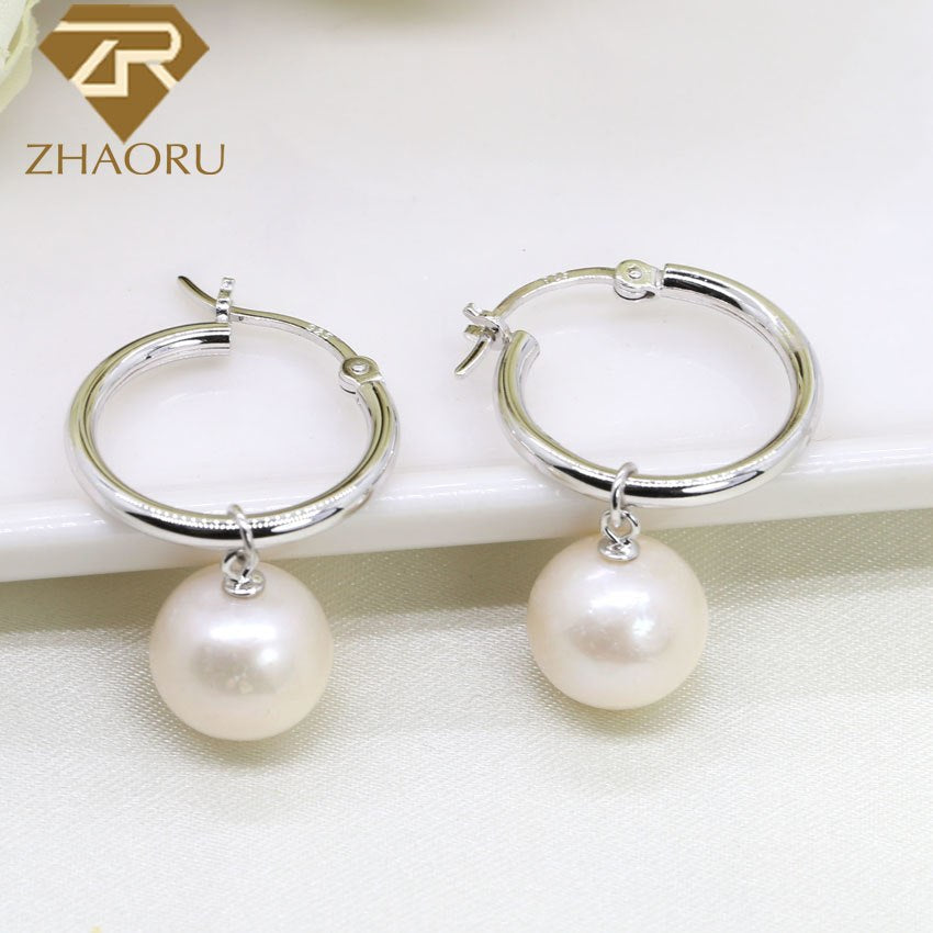 2020 Circle Earrings Pearl and 925 Silver Tube Circle Earrings Fashion Jewelry For Ladies