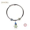Authentique 925 Sterling Silver Bangles with Blue Enamel Bracelet Bangle for Women Fashion Jewelry DIY Bangle Gift