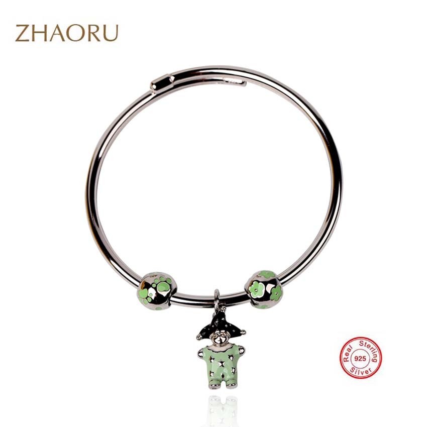 Authentique 925 Sterling Silver Bangles with Blue Enamel Bracelet Bangle for Women Fashion Jewelry DIY Bangle Gift