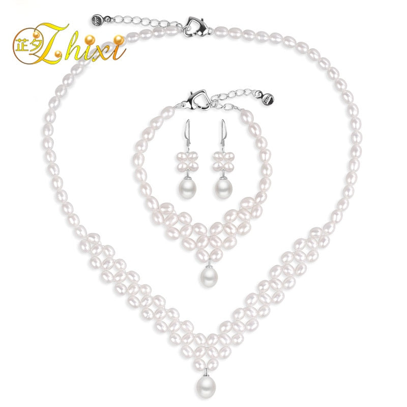 Wedding Pearl Jewelry Set Real pearl Necklace Earrings Bracelet For Women Drop Trendy Gift For Bridal T104
