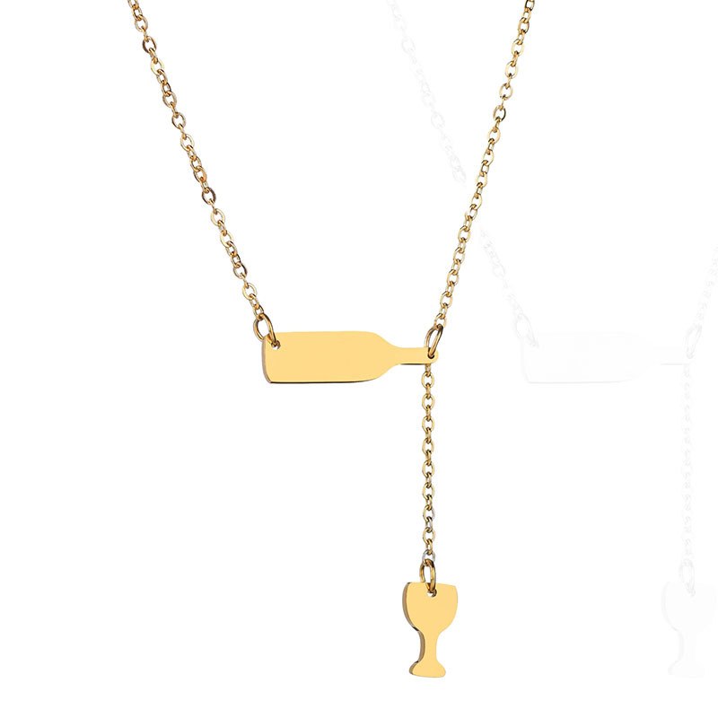2020 Hot Sale Red Wine Bottle Cup Pendant Necklace Women Gold Silver Color Stainless Steel Lariat Y Style Choker Necklaces