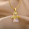 Zircon Angel Girl Pendant Necklace Charm Crystal Necklaces For Women 2023 Stainless Steel Couple Jewerly Christmas Gift collares