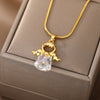 Zircon Angel Girl Pendant Necklace Charm Crystal Necklaces For Women 2023 Stainless Steel Couple Jewerly Christmas Gift collares
