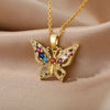 Zircon Butterfly Pendant Necklace For Women Stainless Steel Gold Color Necklaces Charm Bling CZ Wedding Couple Aesthetic Jewerly