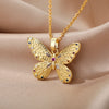 Zircon Butterfly Pendant Necklace For Women Stainless Steel Gold Color Necklaces Charm Bling CZ Wedding Couple Aesthetic Jewerly