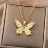 Zircon Butterfly Pendant Necklace For Women Stainless Steel Gold Color Necklaces Charm Bling CZ Wedding Couple Aesthetic Jewerly