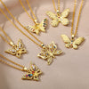 Zircon Butterfly Pendant Necklace For Women Stainless Steel Gold Color Necklaces Charm Bling CZ Wedding Couple Aesthetic Jewerly