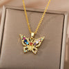 Zircon Butterfly Pendant Necklace For Women Stainless Steel Gold Color Necklaces Charm Bling CZ Wedding Couple Aesthetic Jewerly