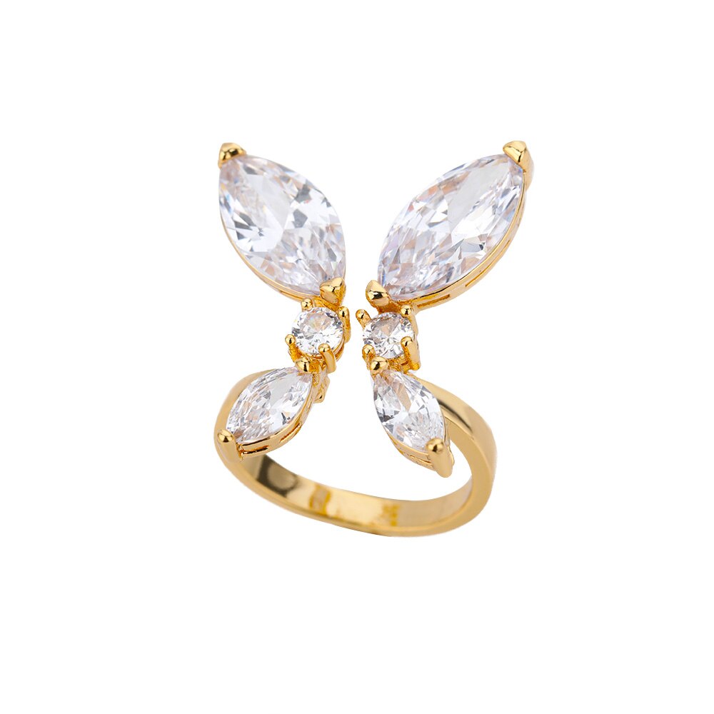 Zircon Butterfly Rings For Women Girls Stainless Steel Crystal Gold  Gold Color Finger Rind Female Couple Jewerly Gift