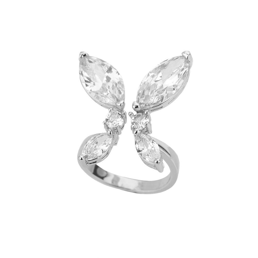 Zircon Butterfly Rings For Women Girls Stainless Steel Crystal Gold  Gold Color Finger Rind Female Couple Jewerly Gift
