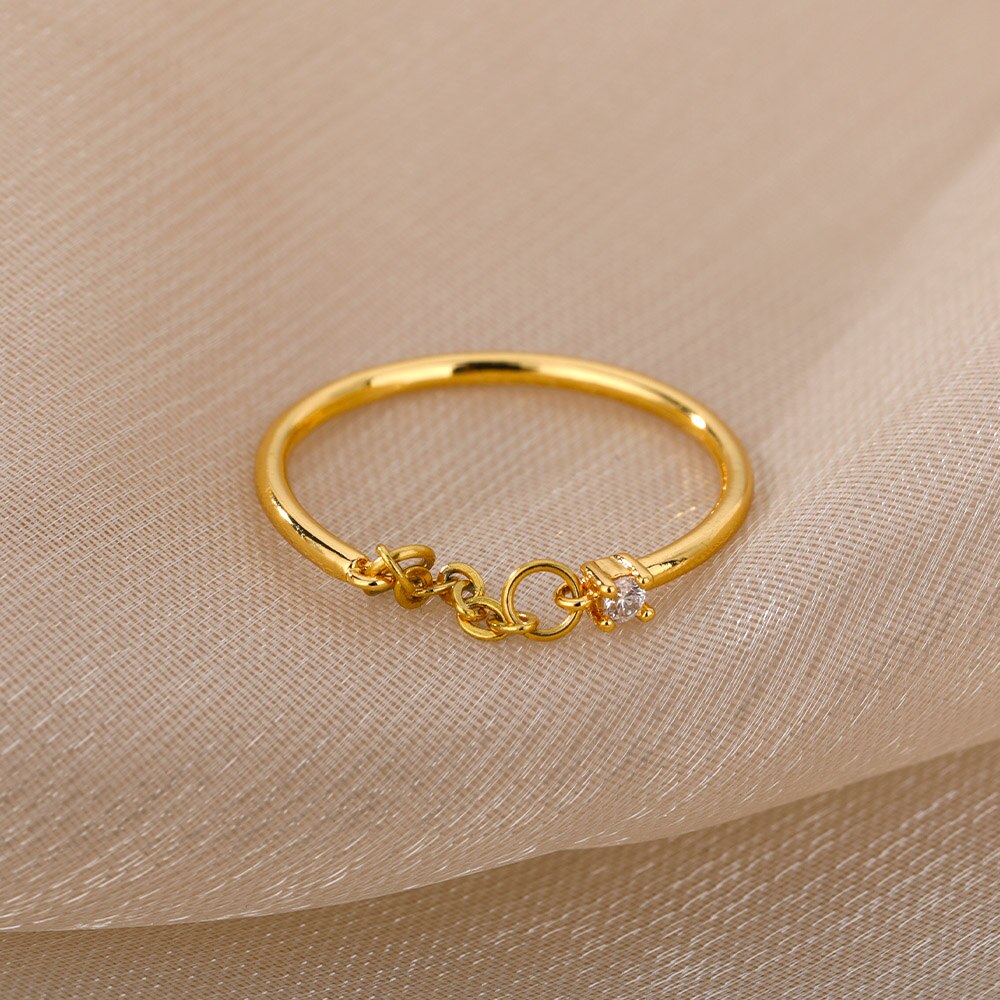 Zircon Chain Rings For Women Stainless Steel Gold Color Finger Ring Punk Hip Pop Jewelry Christmas Gift anillos mujer