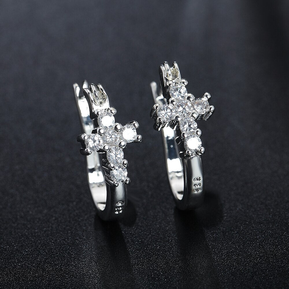 Zircon Cross Earrings For Women 925 Stamp Silver Color Hoop Earrings Retro  Jewelry 2022 Accessories
