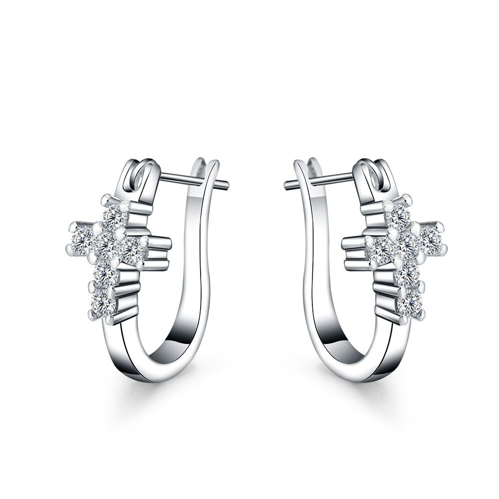 Zircon Cross Earrings For Women 925 Stamp Silver Color Hoop Earrings Retro  Jewelry 2022 Accessories