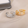 Zircon Cross Rings for Women Open Adjustable Stainless Steel Double Layer Ring  Crystal Wedding Couple Jewerly bague femme