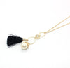 Zircon Crystal Water Drop Frame Hanging Pearl and Black Tassel Necklace for Women and Girl