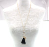 Zircon Crystal Water Drop Frame Hanging Pearl and Black Tassel Necklace for Women and Girl