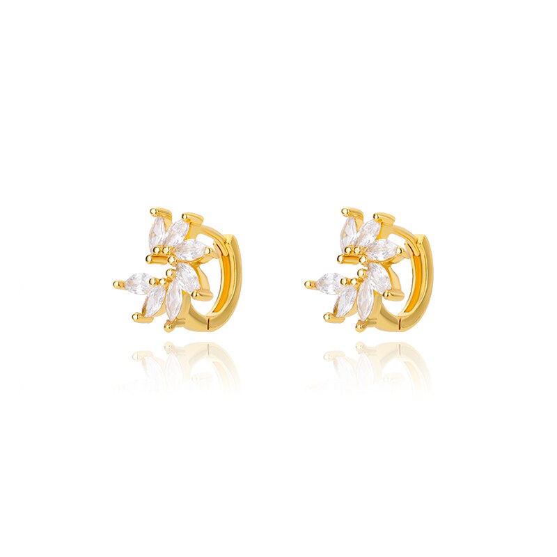 Zircon Floral Hoop Earrings for Women Stainless Steel Gold Color Flower Earrings 2023 Trend  Couple Wedding Jewelry femme