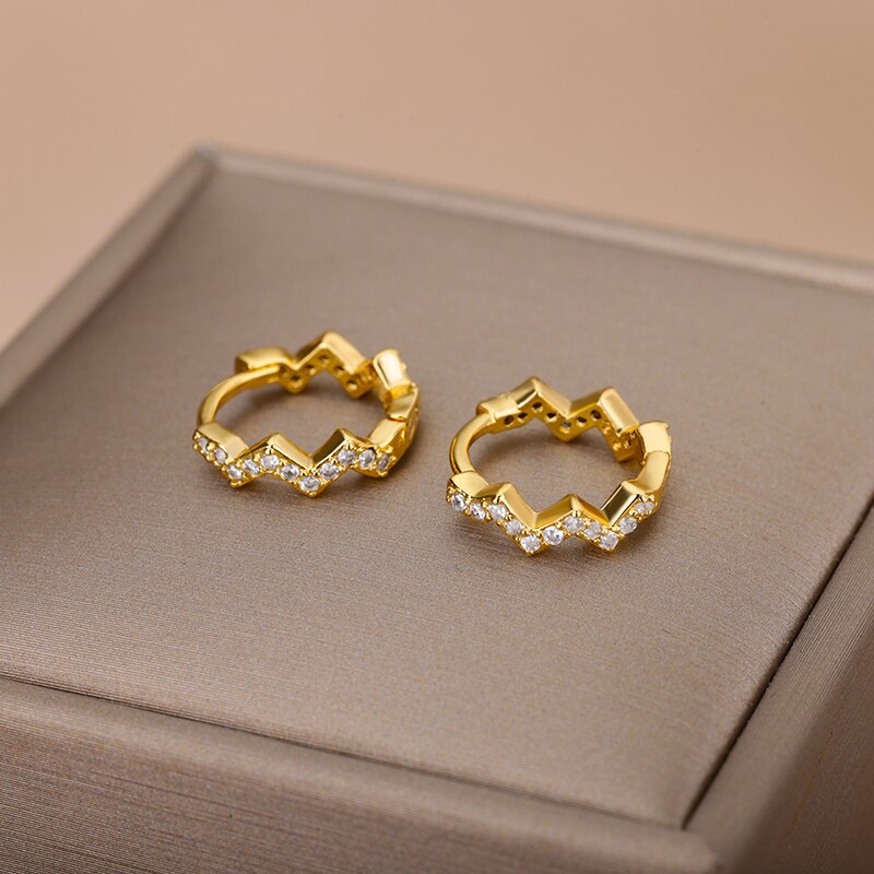 Zircon Floral Hoop Earrings for Women Stainless Steel Gold Color Flower Earrings 2023 Trend  Couple Wedding Jewelry femme
