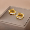 Zircon Floral Hoop Earrings for Women Stainless Steel Gold Color Flower Earrings 2023 Trend  Couple Wedding Jewelry femme
