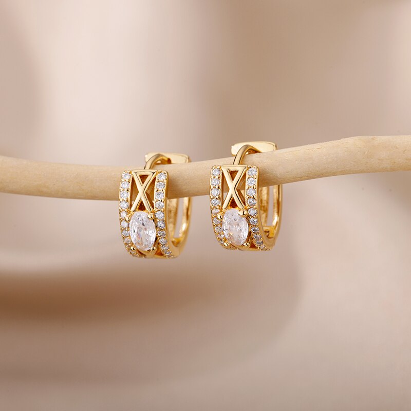 Zircon Flower Hoop Earrings for Women Stainless Steel Gold Color Earrings 2023 Trend Korean Wedding Couple Jewerly Gift femme