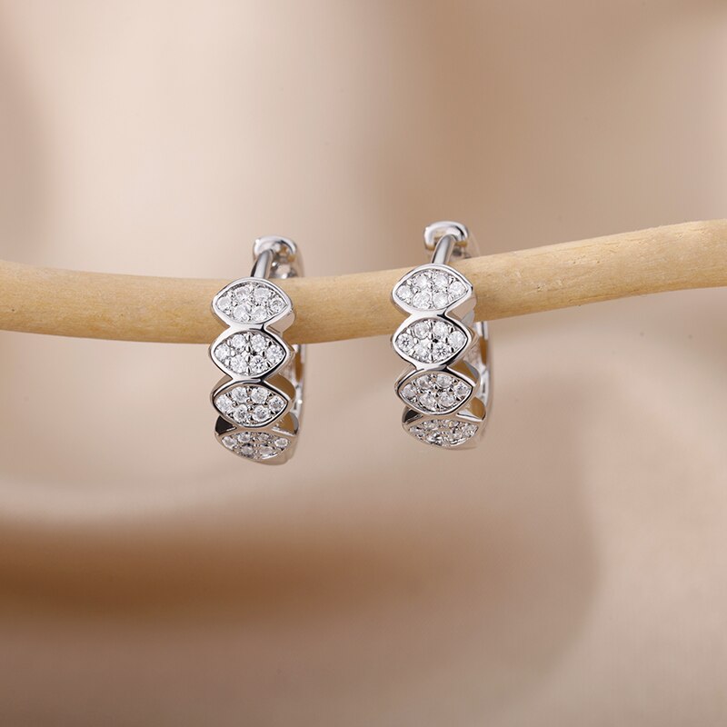 Zircon Flower Hoop Earrings for Women Stainless Steel Gold Color Earrings 2023 Trend Korean Wedding Couple Jewerly Gift femme