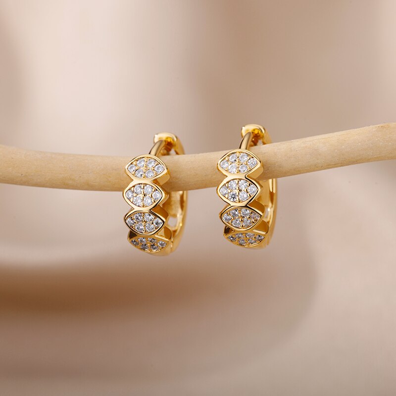 Zircon Flower Hoop Earrings for Women Stainless Steel Gold Color Earrings 2023 Trend Korean Wedding Couple Jewerly Gift femme