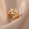 Zircon Four Leaf Clover Rings for Women Double Layered Open Adjustable Stainless Steel Ring Romantic Wedding Jewelry anillos